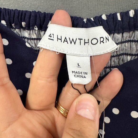 41 Hawthorn Beatriz Scallop Detail Dress Navy Polka Dot L NWT - Picture 7 of 16